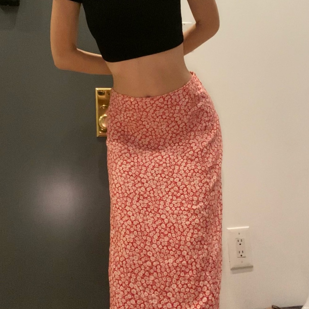 Red Floral Midi Skirt